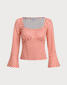 Women's knitted polyester T-shirt Red Tops - RIHOAS