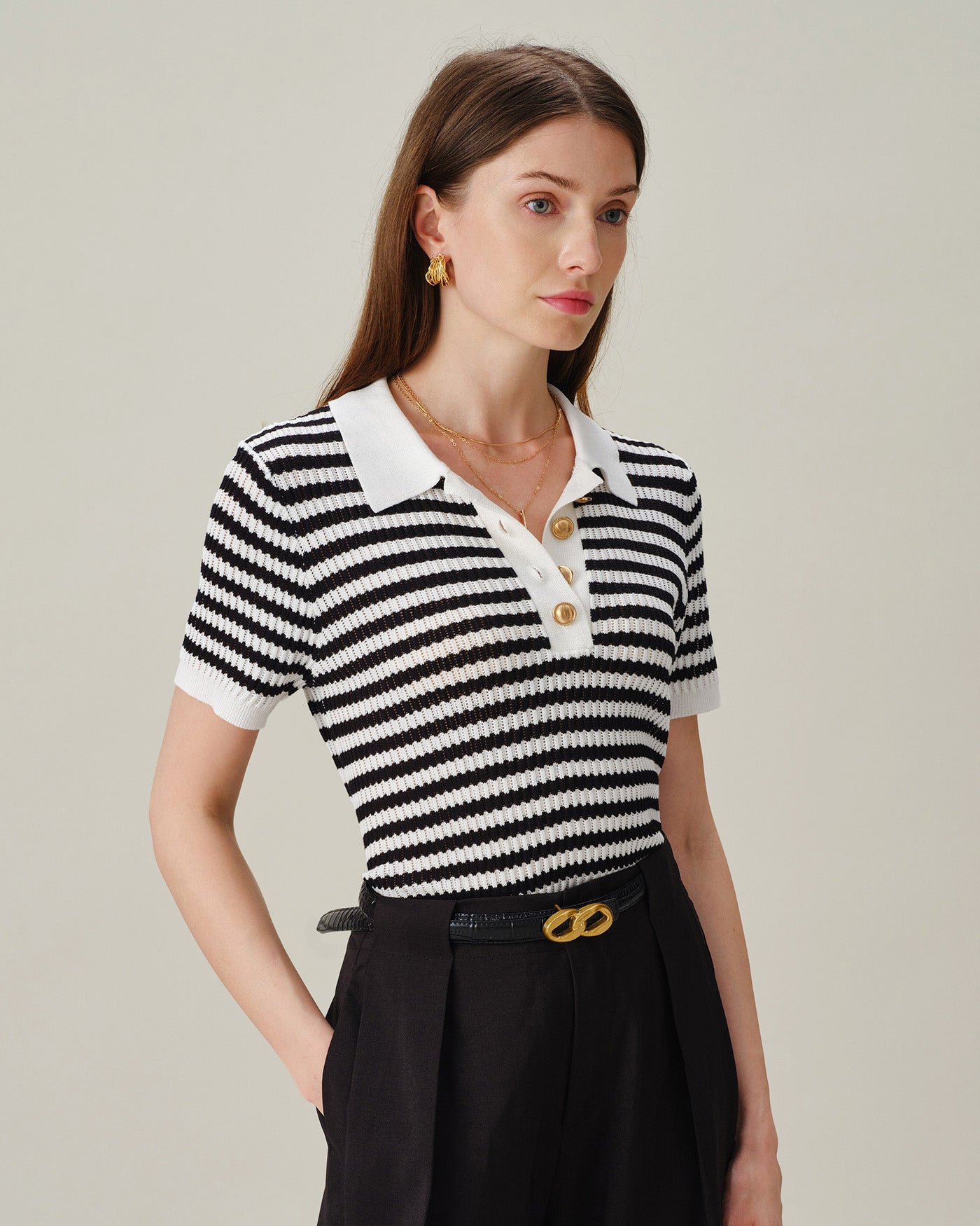 Women's Knitted Viscose Knits Black Tops - RIHOAS