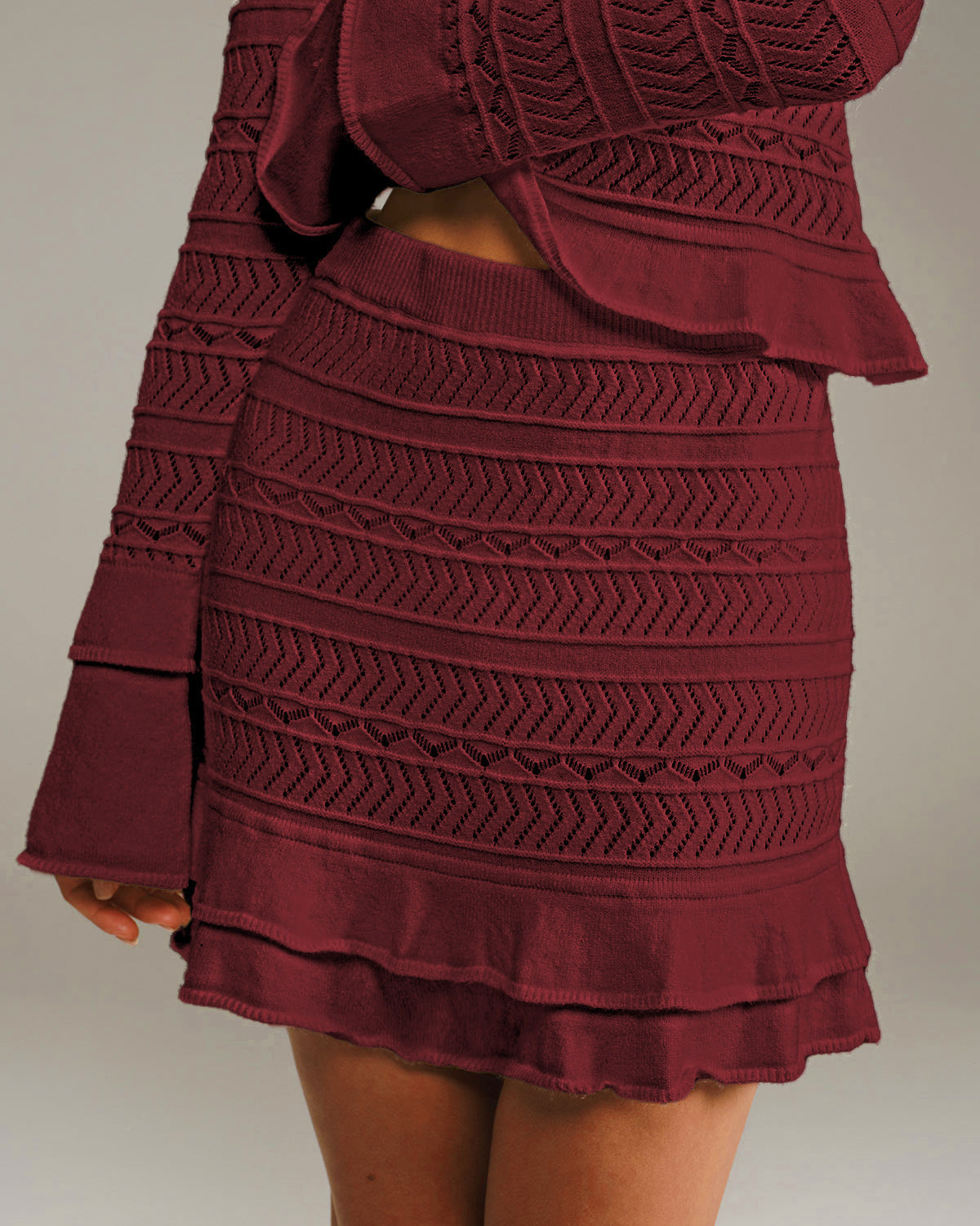 Women's Knitted Viscose Skirts Wine Red Bottoms - RIHOAS