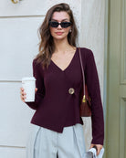 Women's Knitted Viscose Sweater Purple Tops - RIHOAS