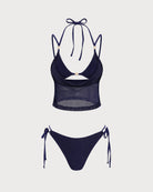 Women's Polyester Knit Bikini Set Blue Bikinis - RIHOAS
