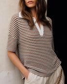 Women's Polyester Knit Sweater Coffee Tops - RIHOAS