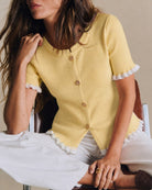 Women's Polyester Knit Sweater Yellow Tops - RIHOAS