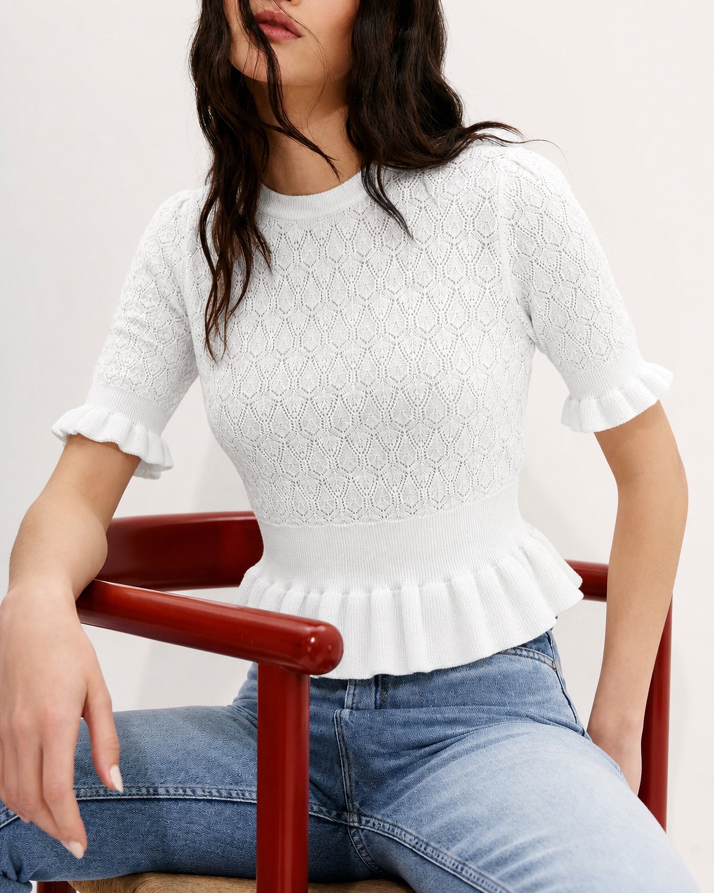 Women's Polyester Knit Top White Tops - RIHOAS
