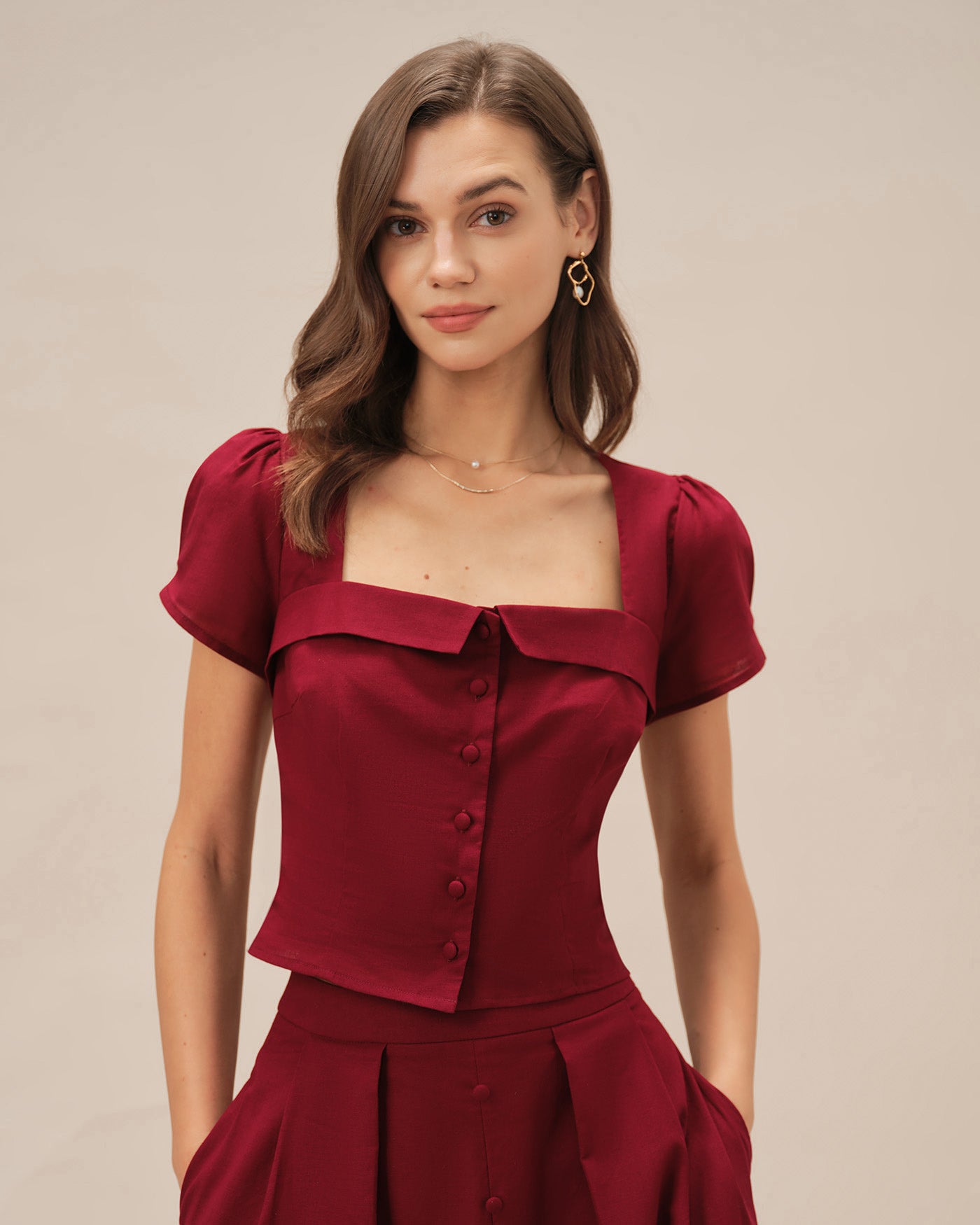 Women's Woven Cotton Blouses Red Tops - RIHOAS