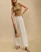 Women's Woven Cotton Casual Pants Bottoms - RIHOAS