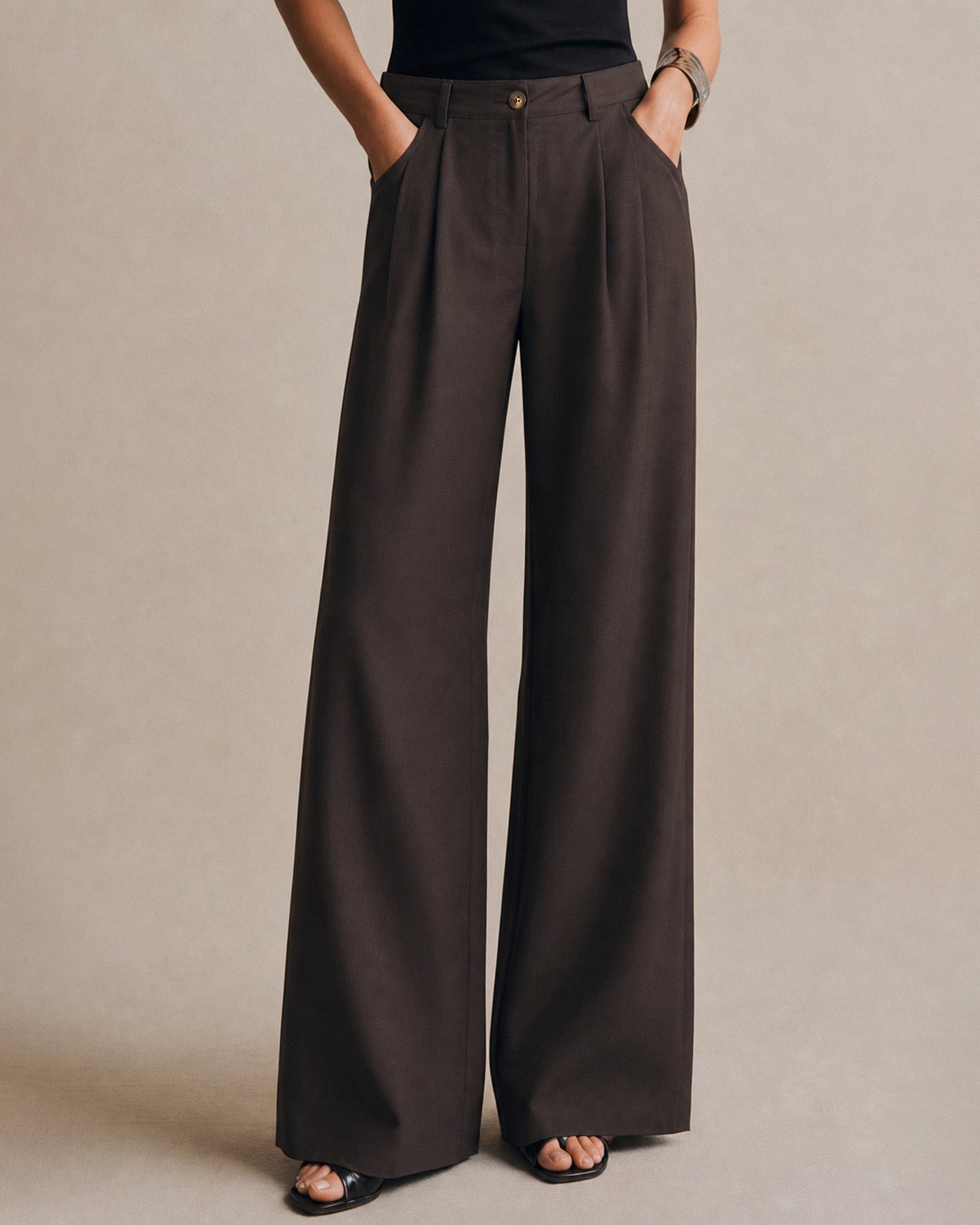 Women's Woven Cotton Casual Pants Coffee Bottoms - RIHOAS