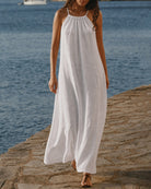 Women's  Woven Cotton Maxi Dress White Dresses - RIHOAS