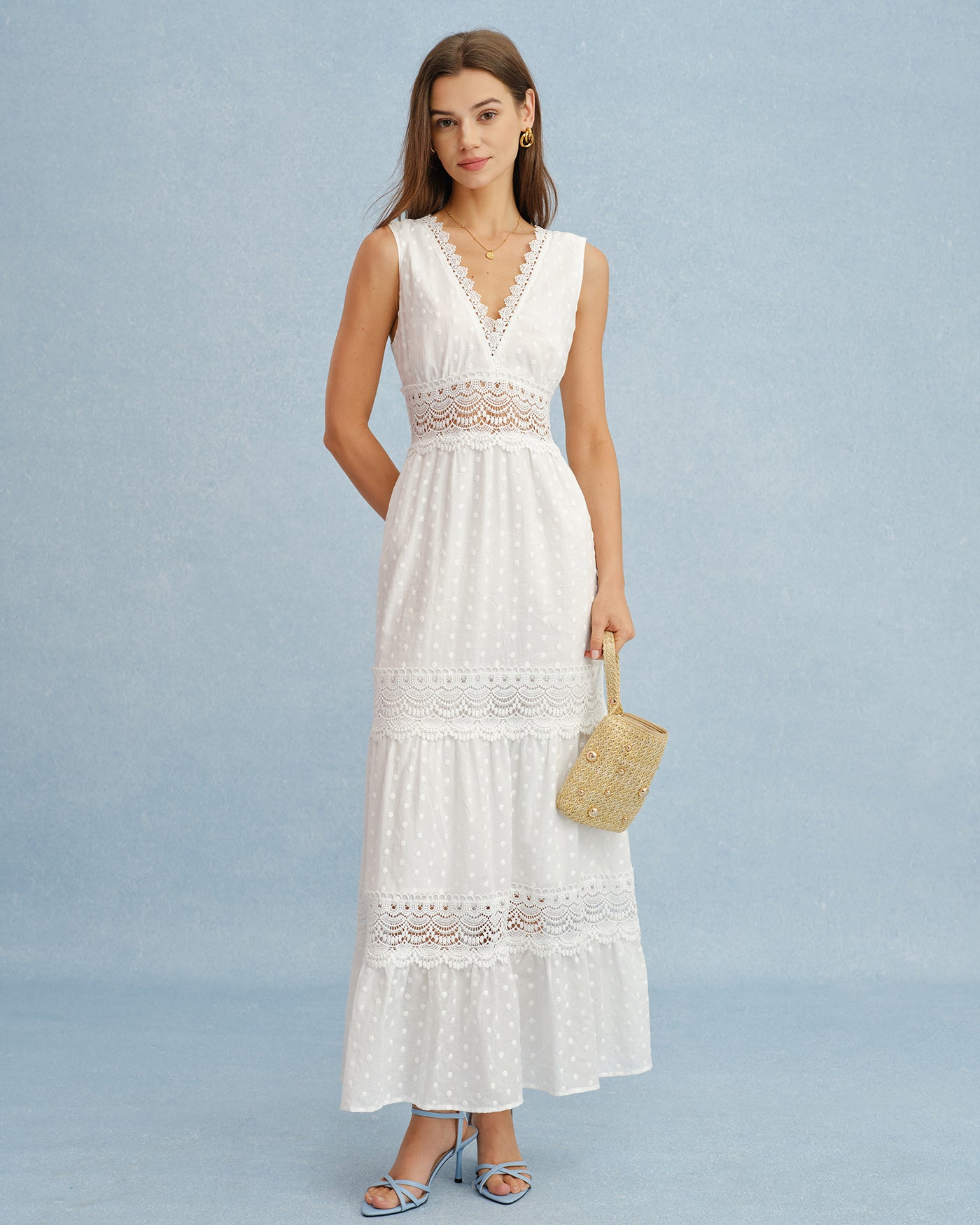 Women's Woven Cotton Maxi Dress White Dresses - RIHOAS
