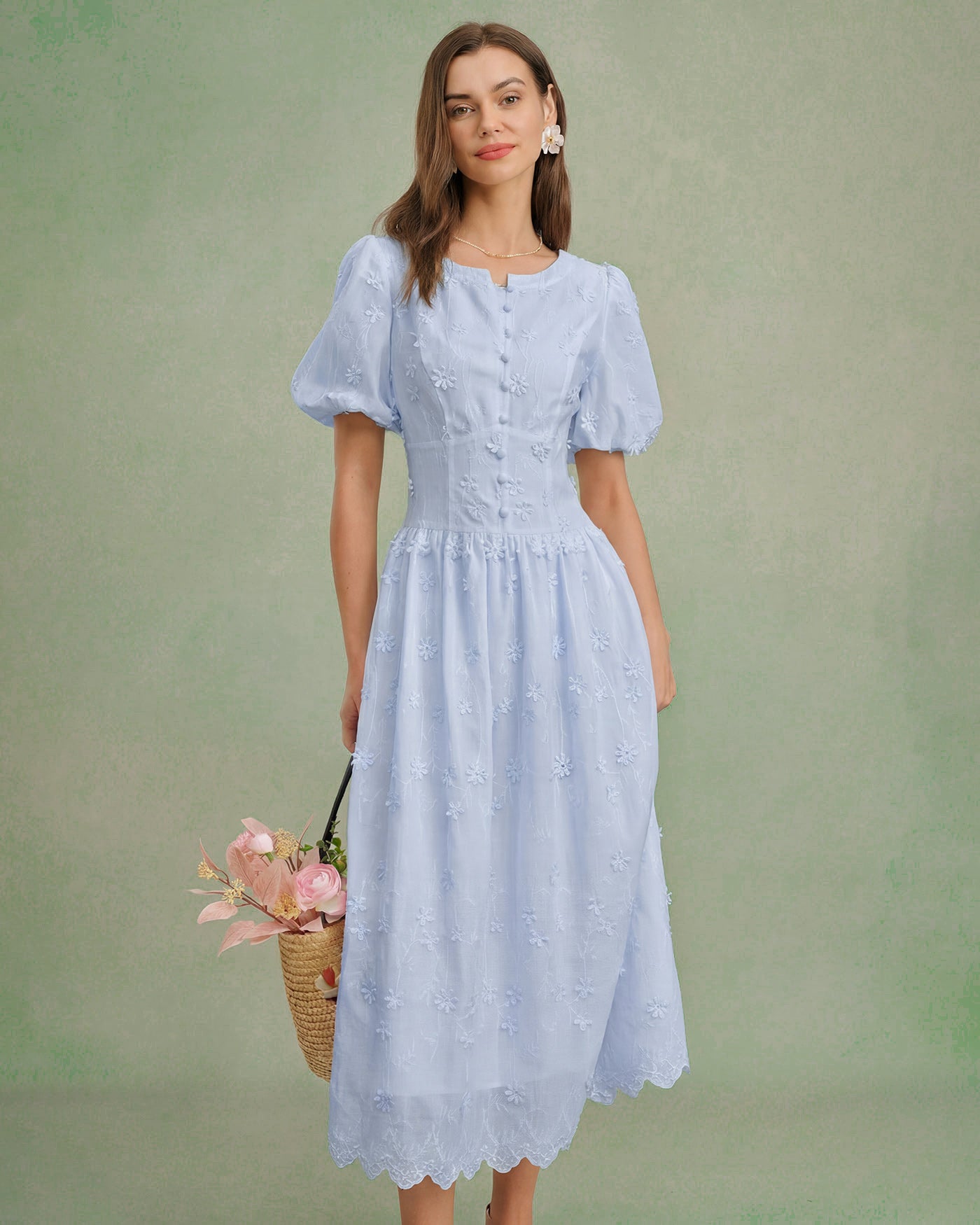 Women's Woven Cotton Midi Dress Blue Dresses - RIHOAS