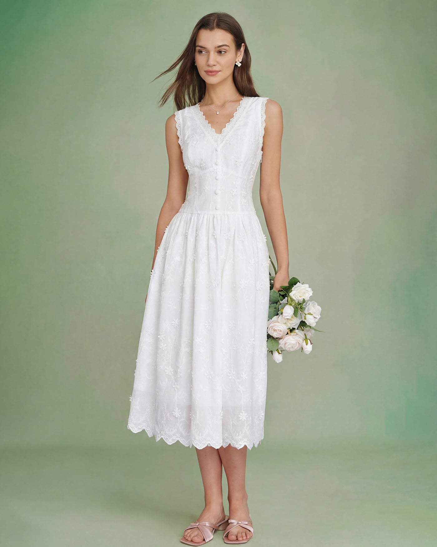 Women's Woven Cotton Midi Dress Dresses - RIHOAS