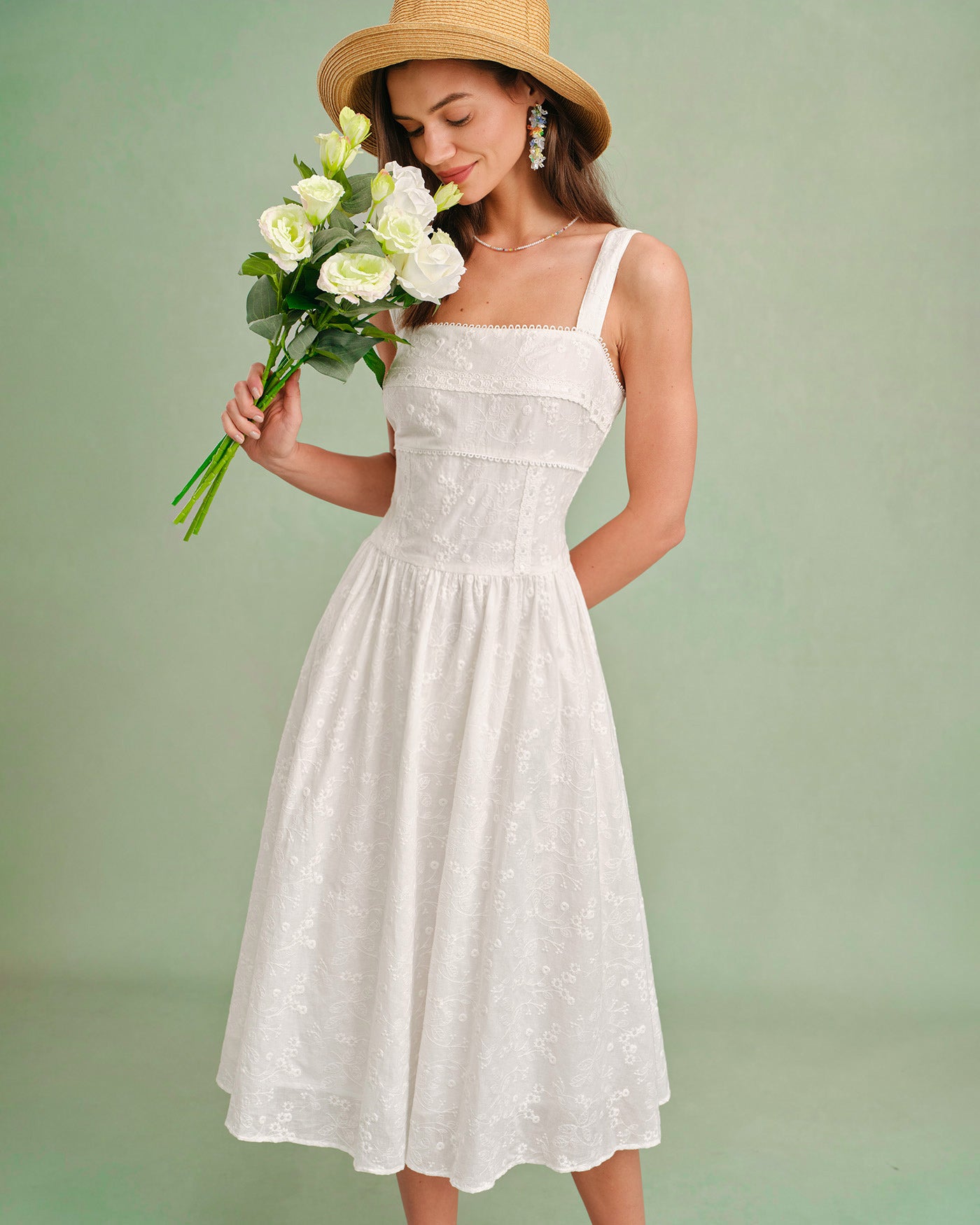 Women's Woven Cotton Midi Dress Dresses - RIHOAS