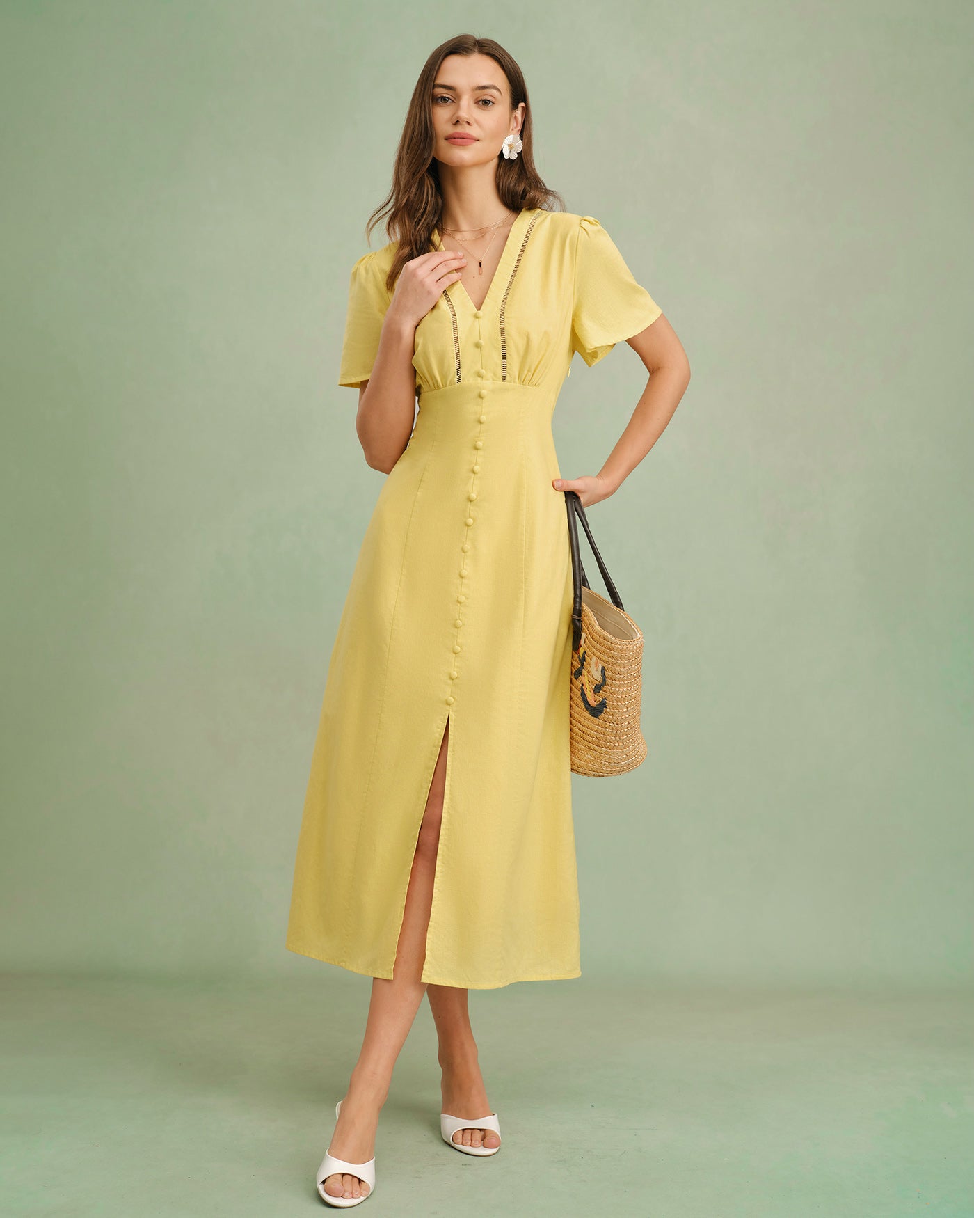 Women's Woven Cotton Midi Dress Dresses - RIHOAS