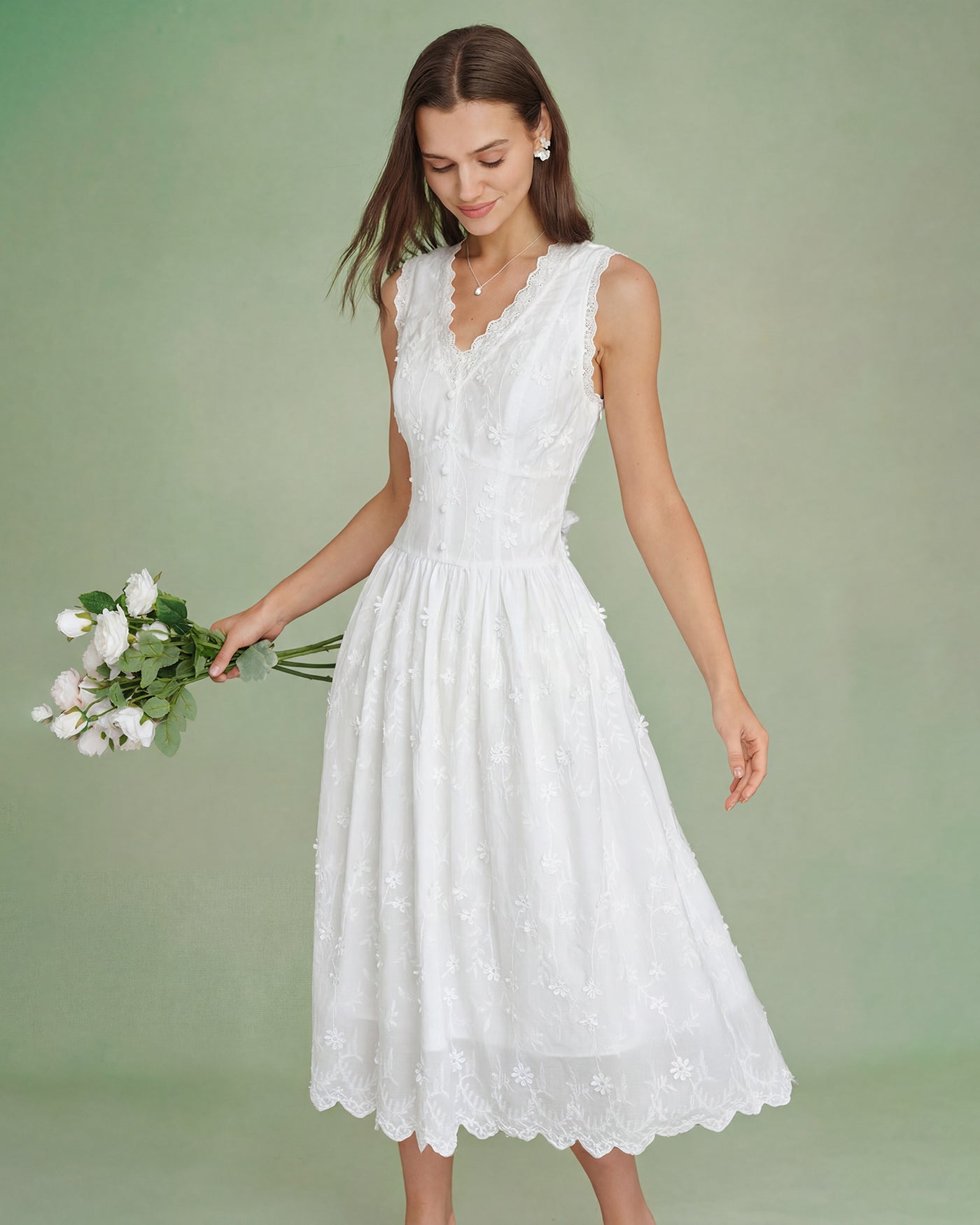 Women's Woven Cotton Midi Dress Dresses - RIHOAS