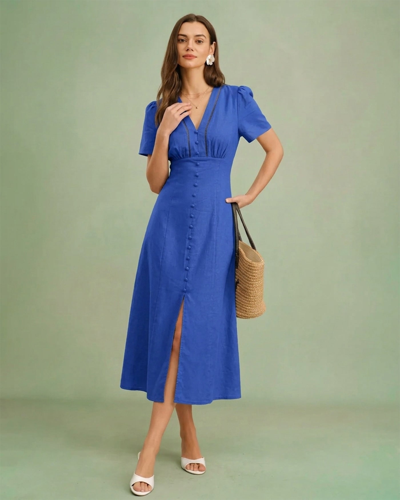 Women's Woven Cotton Midi Dress Dresses - RIHOAS