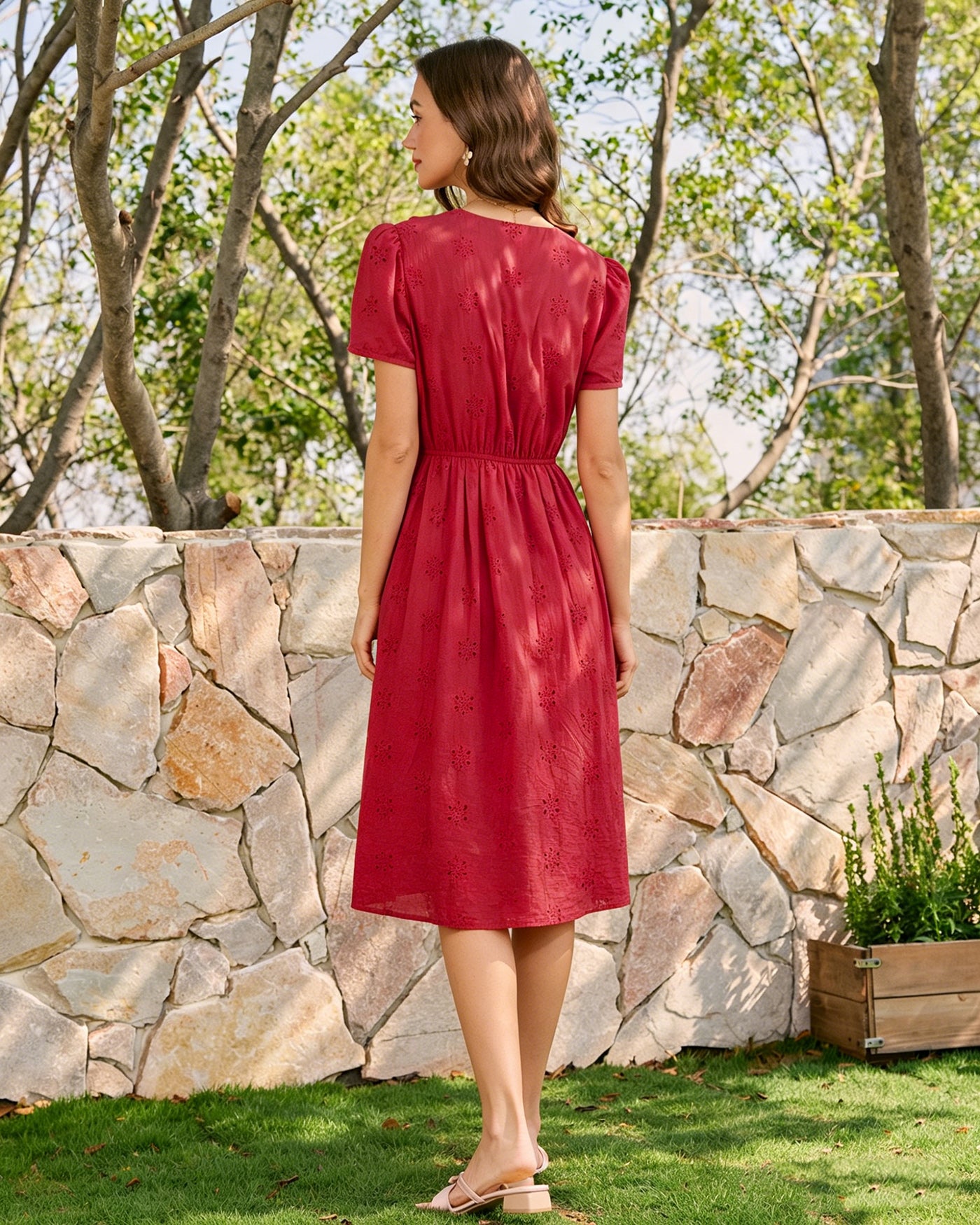 Women's Woven Cotton Midi Dress Dresses - RIHOAS