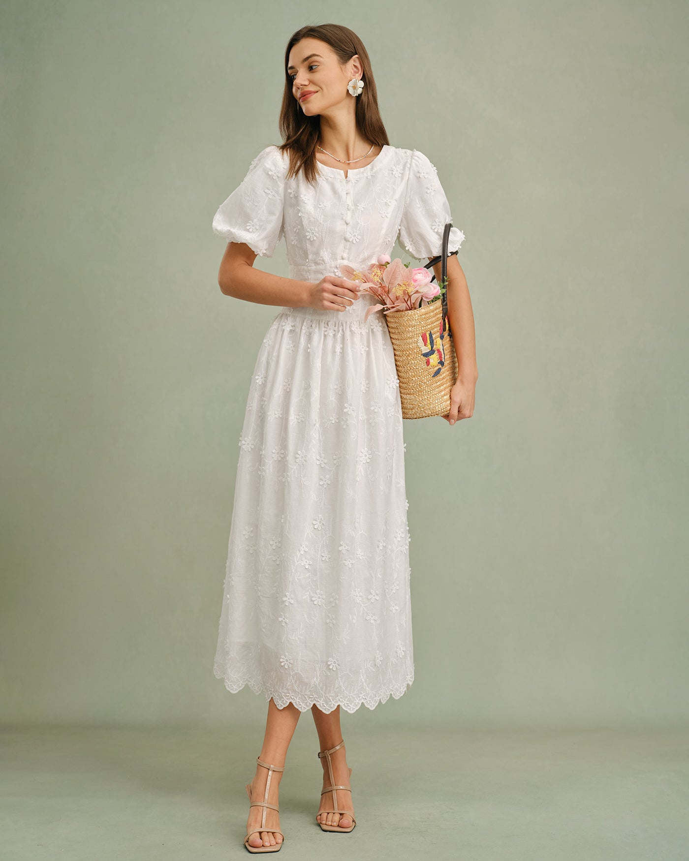 Women's Woven Cotton Midi Dress Dresses - RIHOAS