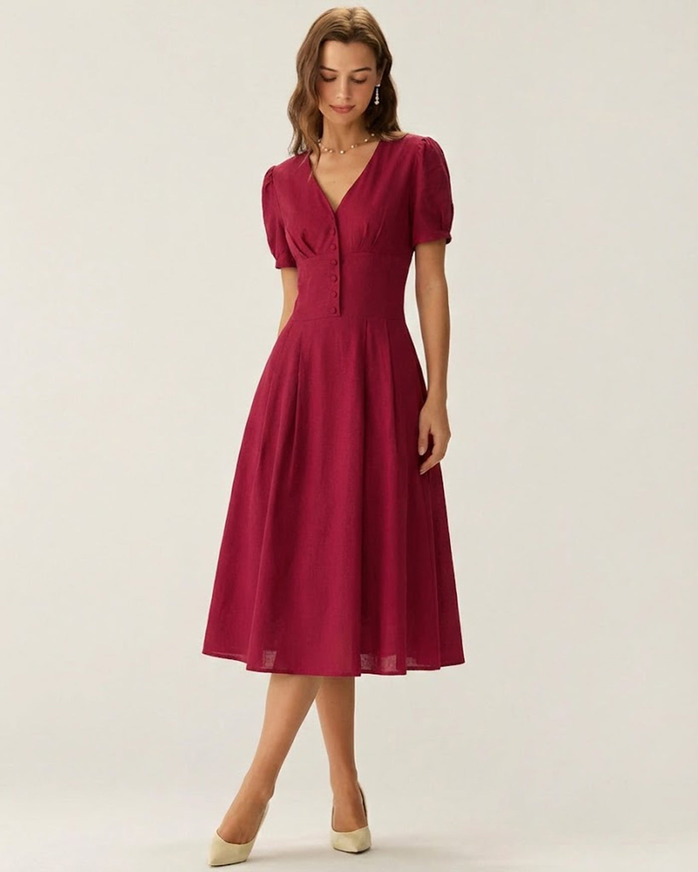 Women's Woven Cotton Midi Dress Dresses - RIHOAS