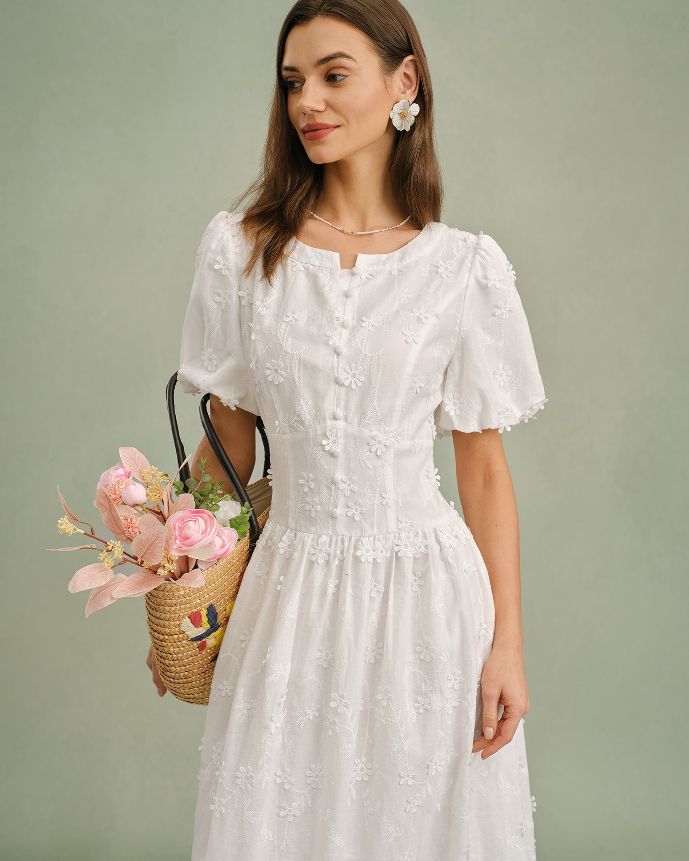 Women's Woven Cotton Midi Dress Dresses - RIHOAS