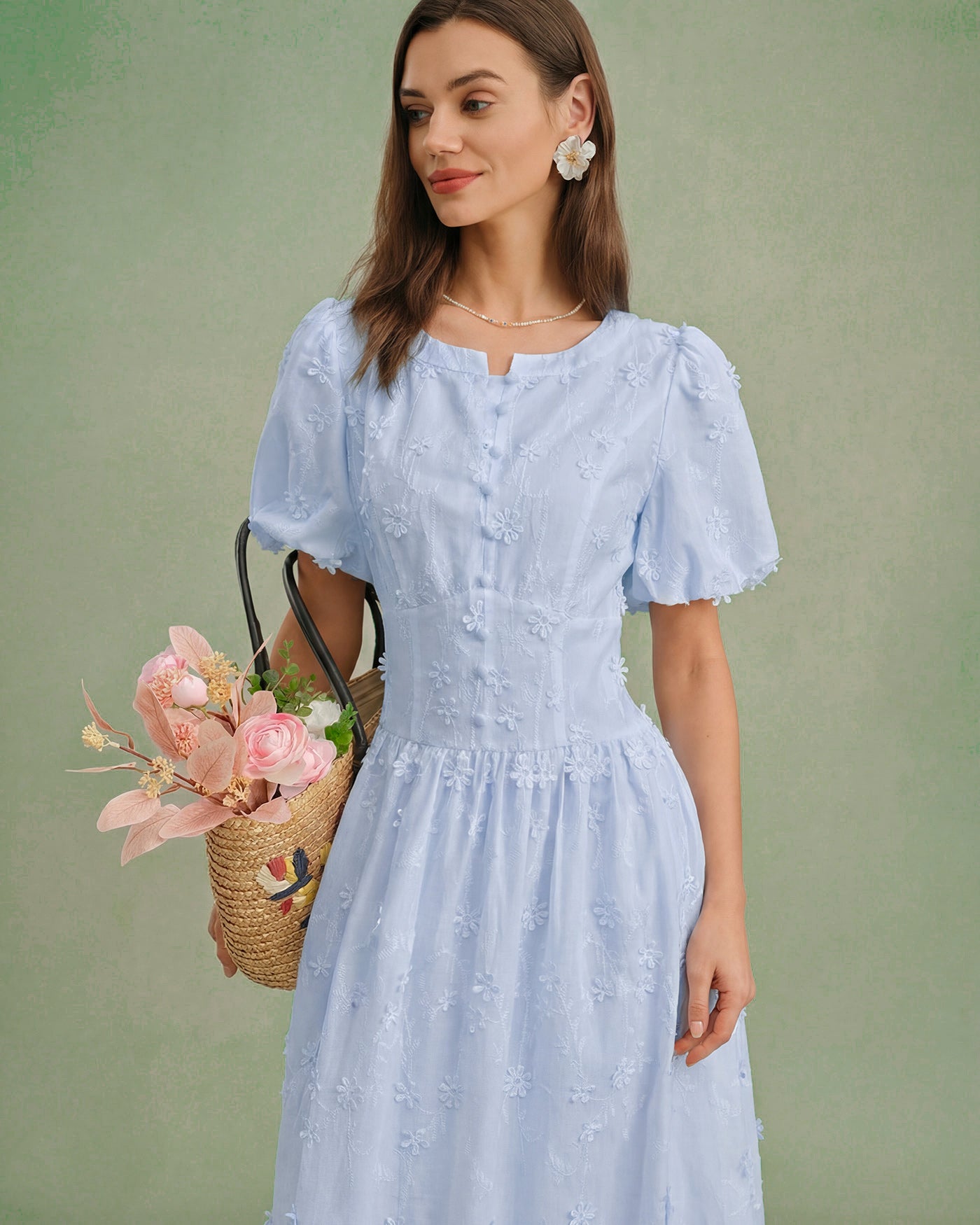 Women's Woven Cotton Midi Dress Dresses - RIHOAS