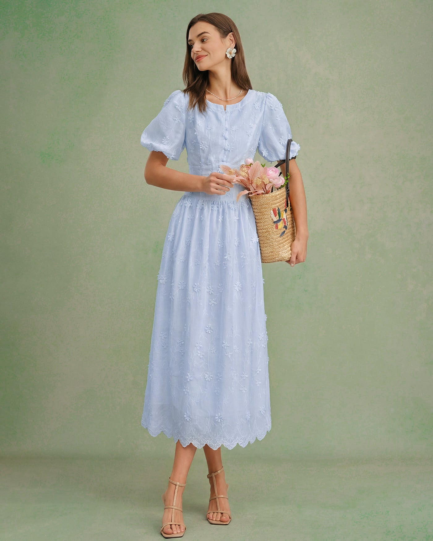 Women's Woven Cotton Midi Dress Dresses - RIHOAS
