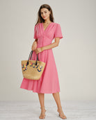 Women's Woven Cotton Midi Dress Dresses - RIHOAS