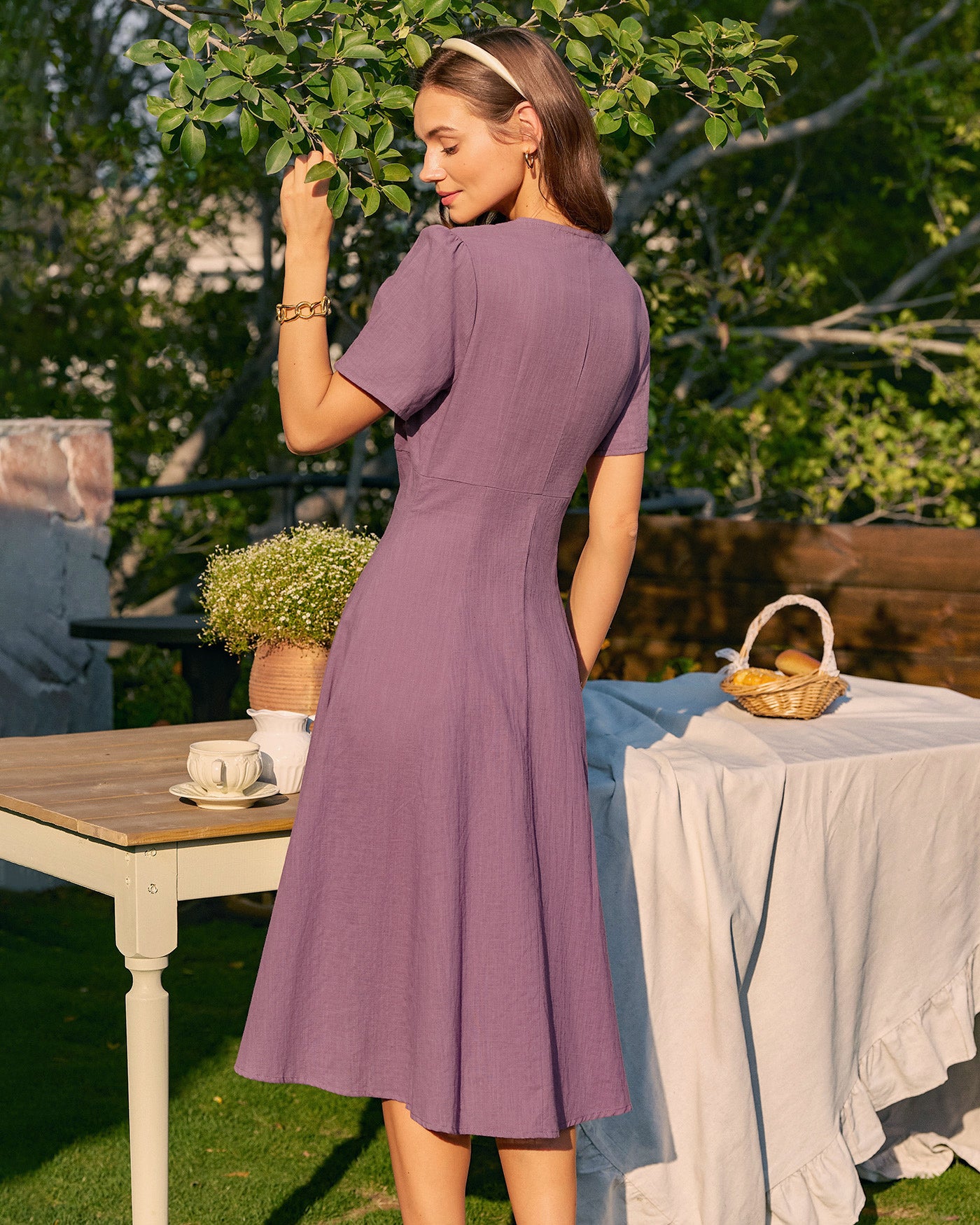 Women's Woven Cotton Midi Dress Dresses - RIHOAS