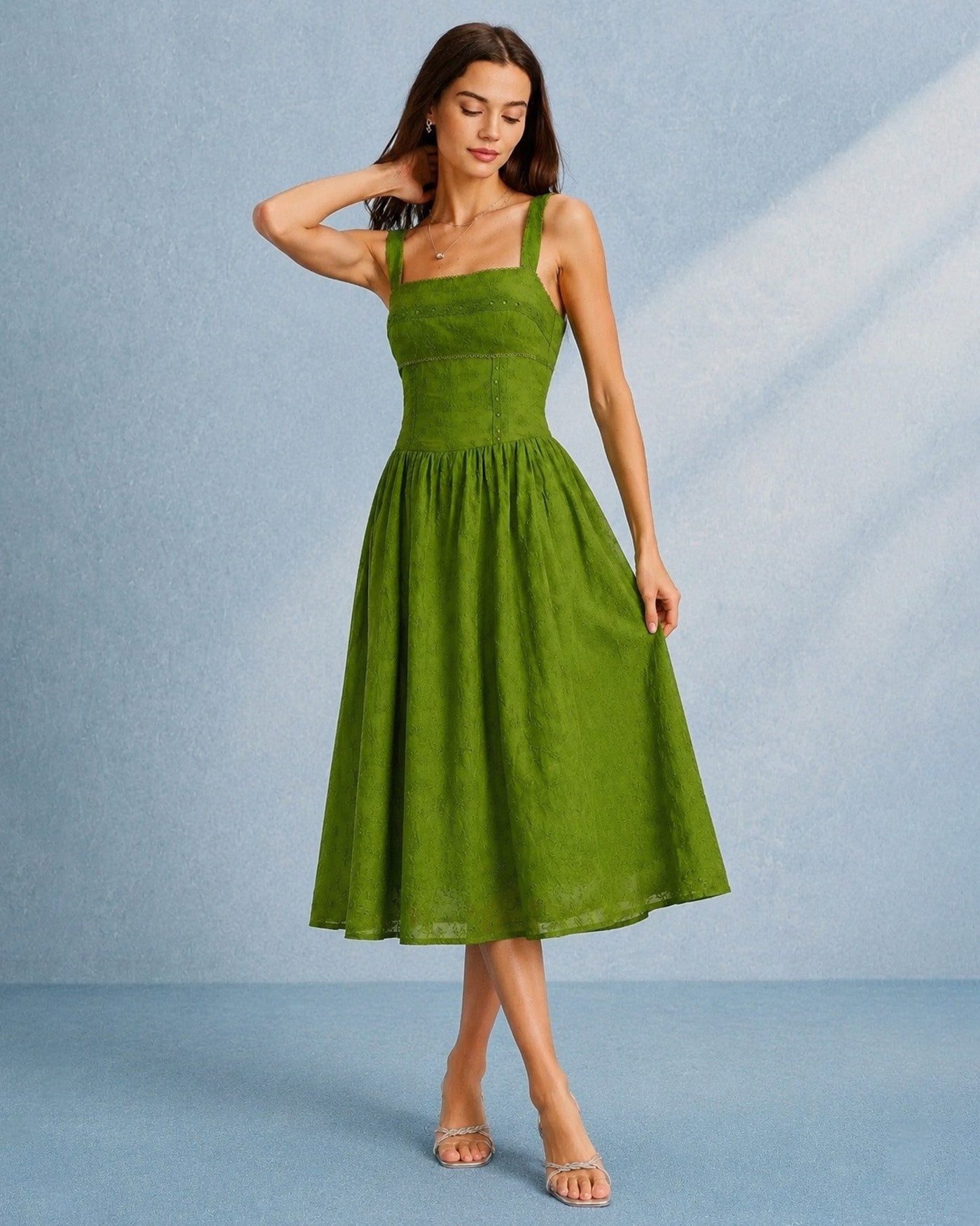 Women's Woven Cotton Midi Dress Dresses - RIHOAS