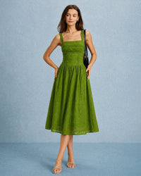 Women's Woven Cotton Midi Dress Dresses - RIHOAS