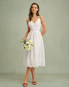 Women's Woven Cotton Midi Dress White Dresses - RIHOAS