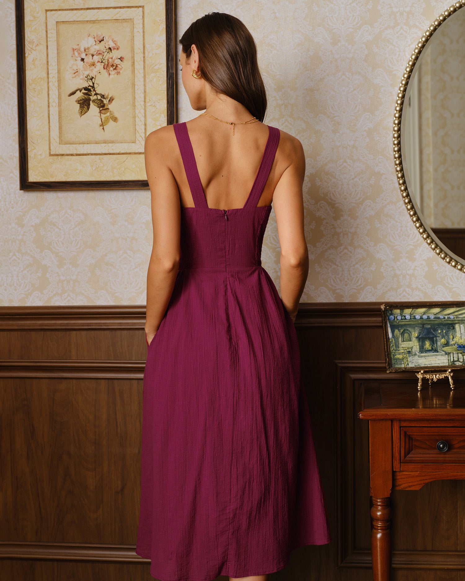 Women's Woven Cotton Midi Dresses Dresses - RIHOAS