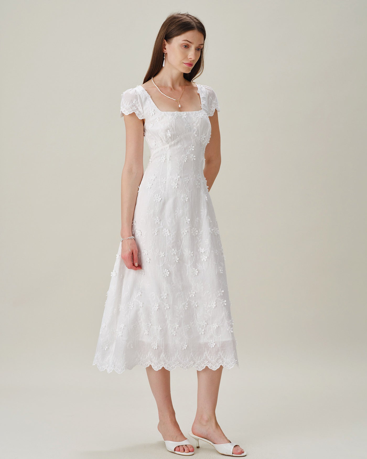 Women's Woven Cotton Midi Dresses White Dresses - RIHOAS