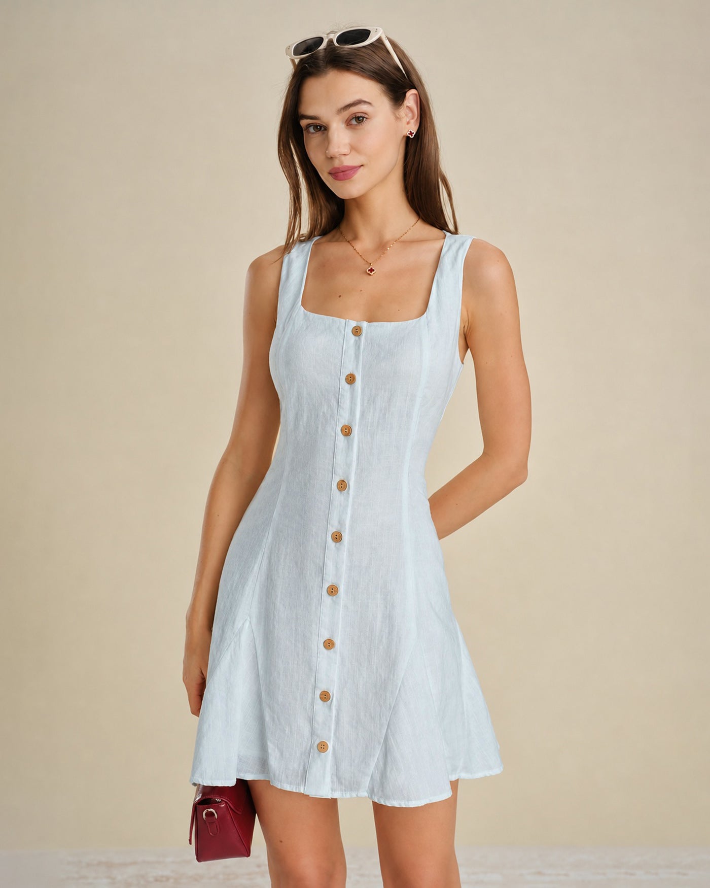 Women's Woven Cotton Mini Dress Dresses - RIHOAS