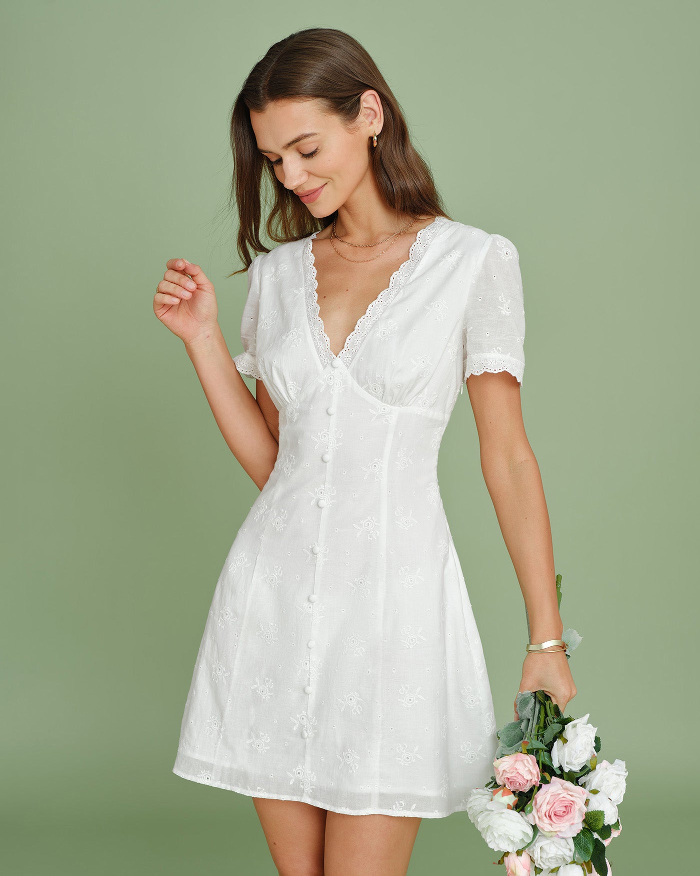 Women's Woven Cotton Mini Dress White Dresses - RIHOAS