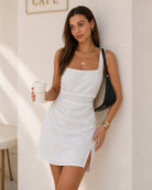 Women's Woven Cotton Mini Dresses White Dresses - RIHOAS