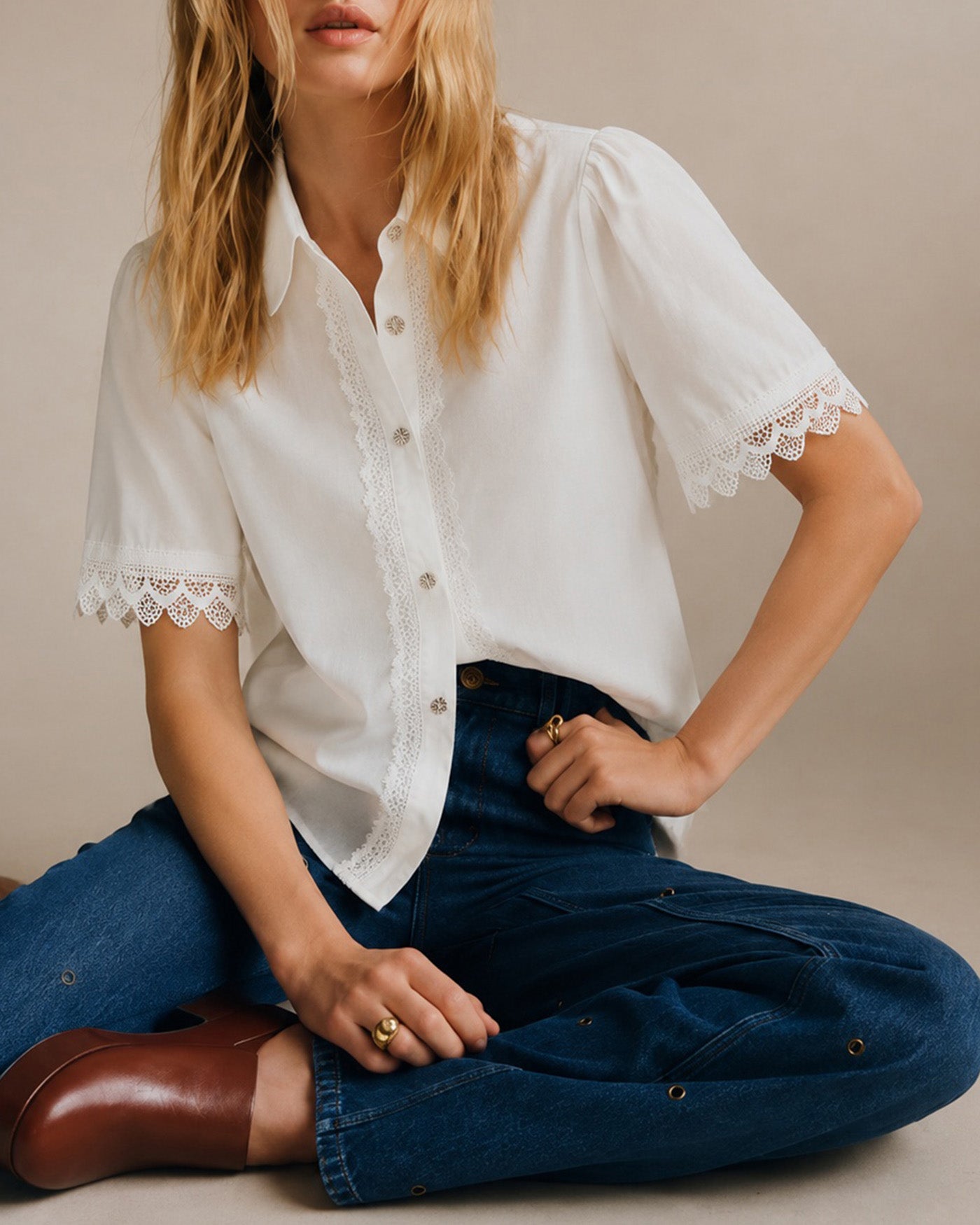 Women's Woven Cotton Shirt Tops - RIHOAS