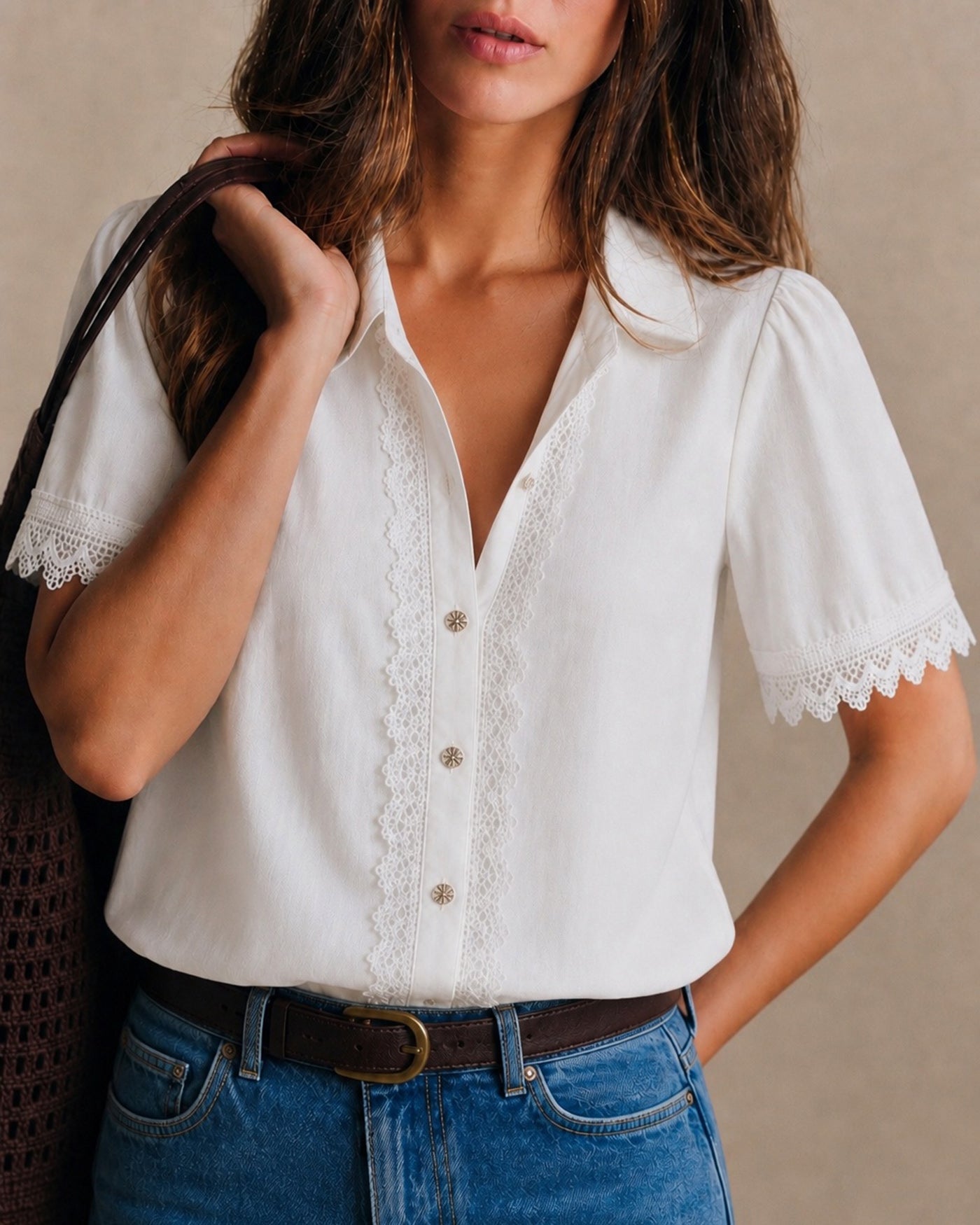 Women's Woven Cotton Shirt Tops - RIHOAS