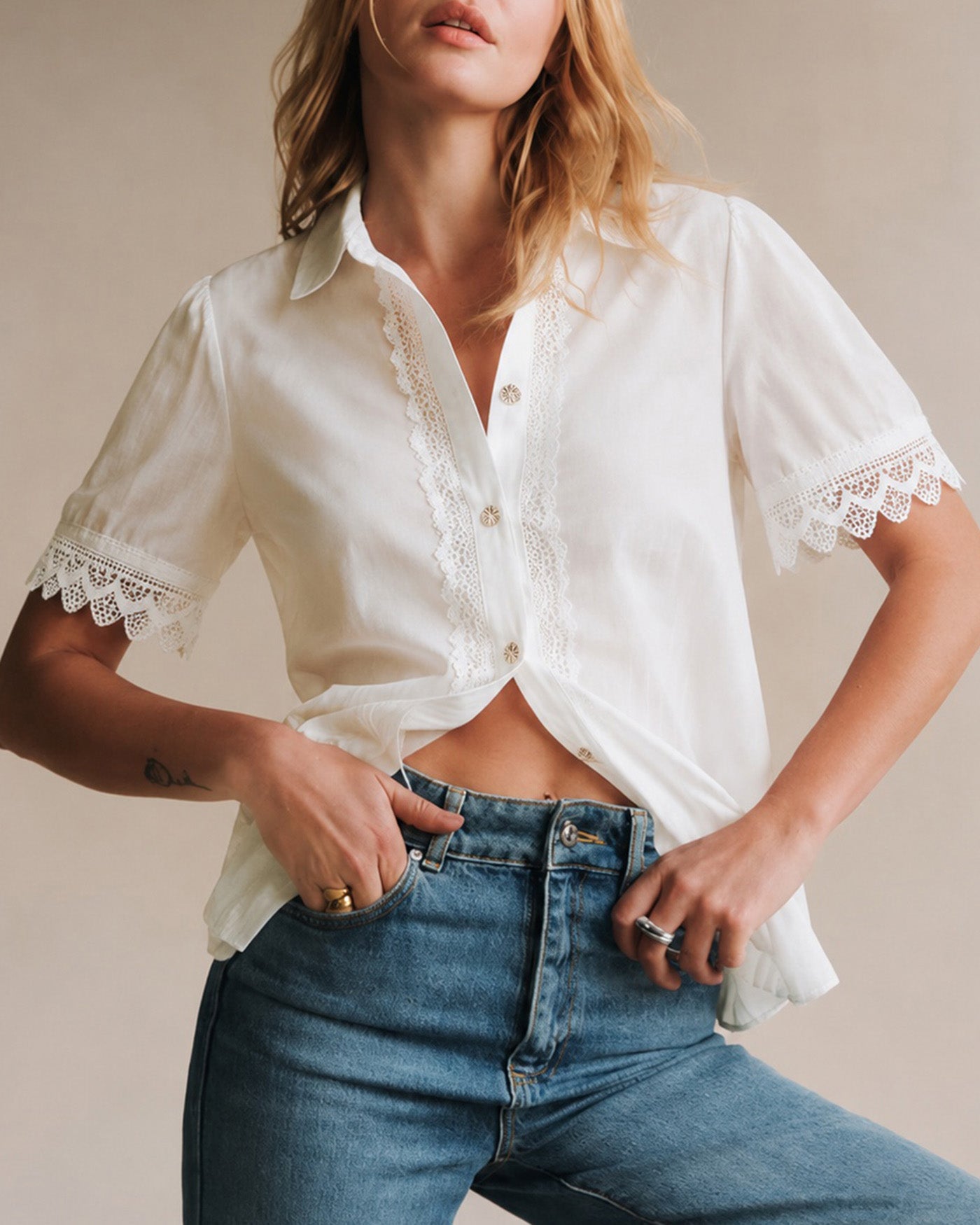 Women's Woven Cotton Shirt Tops - RIHOAS