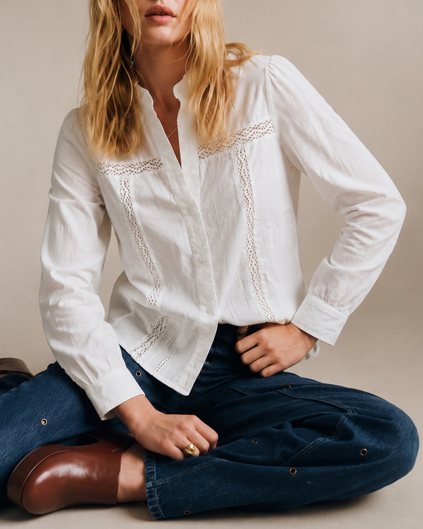 Women's Woven Cotton Shirt Tops - RIHOAS