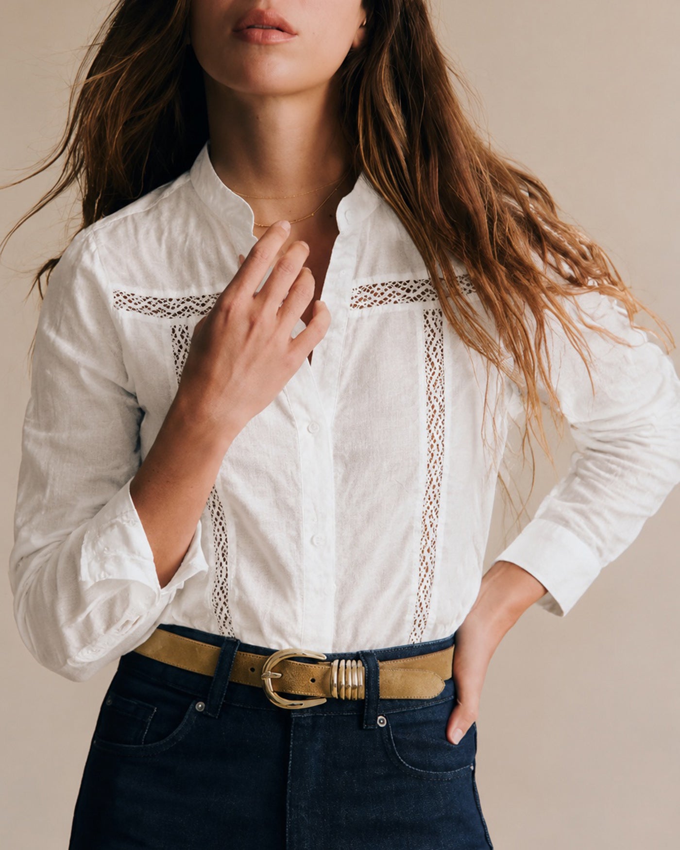 Women's Woven Cotton Shirt White Tops - RIHOAS