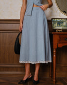 Women's Woven Cotton Skirt Blue Bottoms - RIHOAS