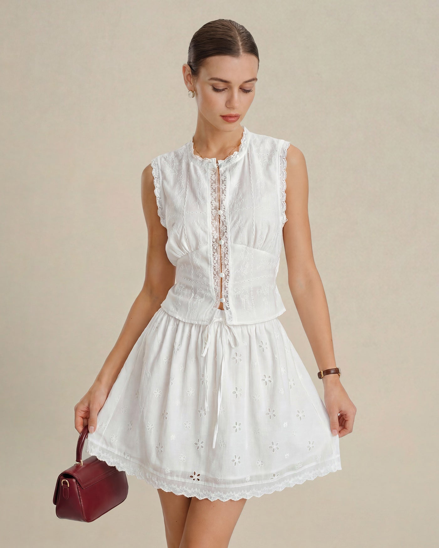 Women's Woven Cotton Tank Tops White Tops - RIHOAS