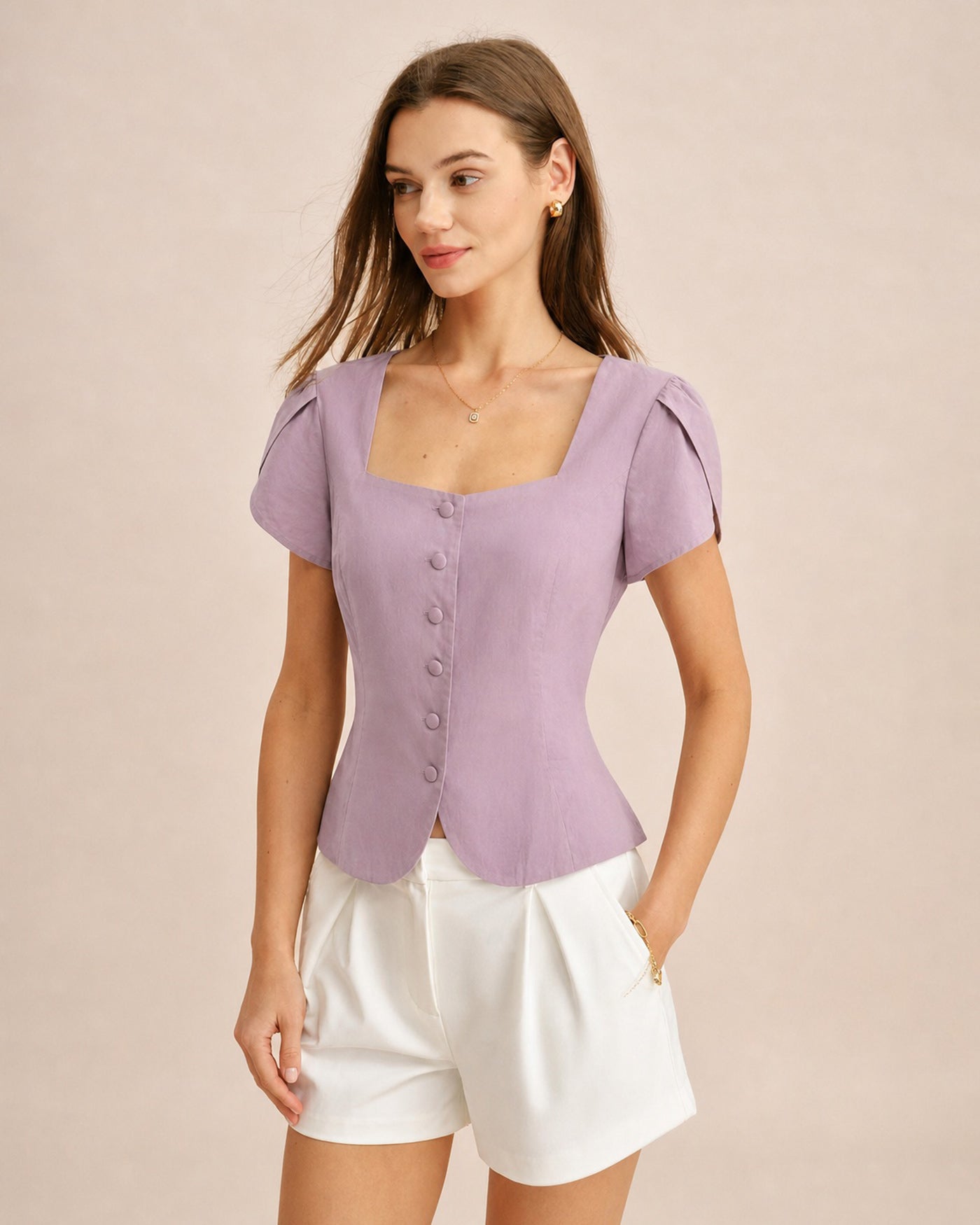 Women's Woven Polyester Blouses Purple Tops - RIHOAS