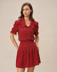 Women's Woven Polyester Blouses Red Tops - RIHOAS