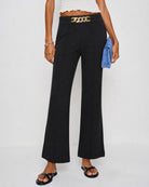 Women's Woven Polyester Casual Pants Black Bottoms - RIHOAS