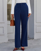 Women's Woven Polyester Casual Pants Navy Bottoms - RIHOAS