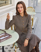 Women's Woven Polyester Jacket Brown Outerwear - RIHOAS