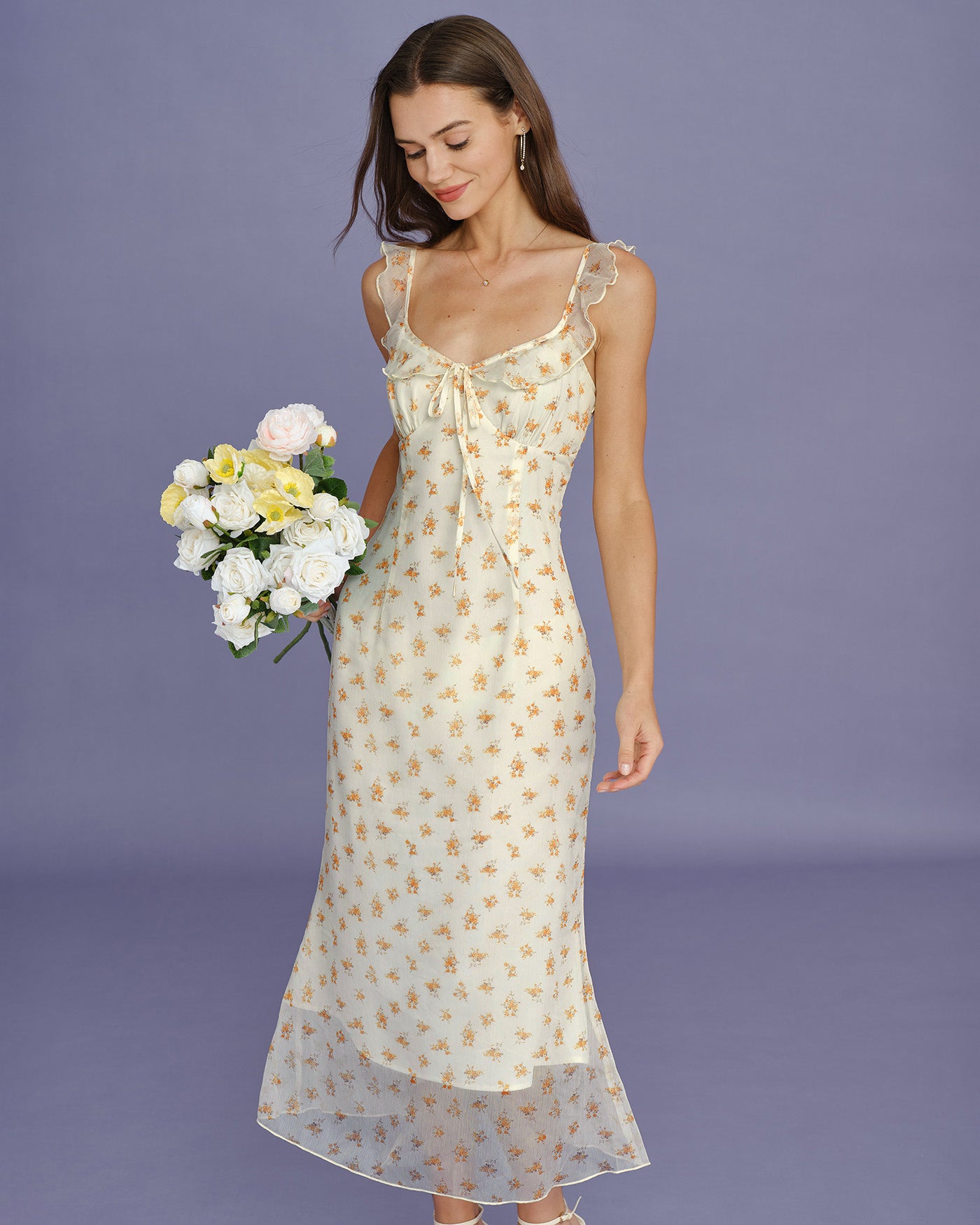Women's Woven Polyester Maxi Dress Apricot Dresses - RIHOAS