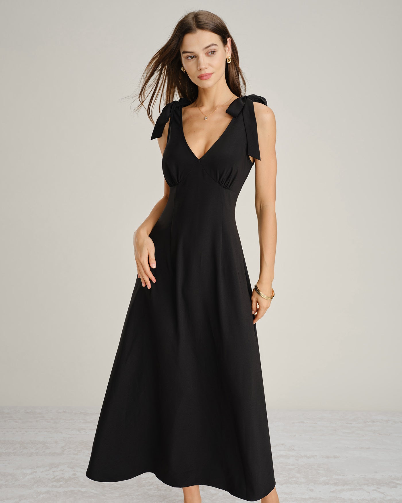 Women's Woven Polyester Maxi Dress Black Dresses - RIHOAS