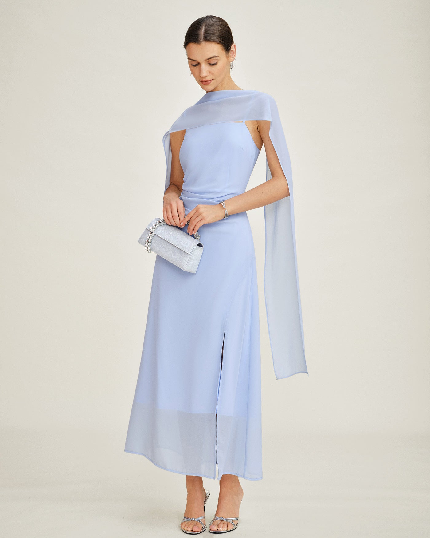Women's Woven Polyester Maxi Dress Blue Dresses - RIHOAS